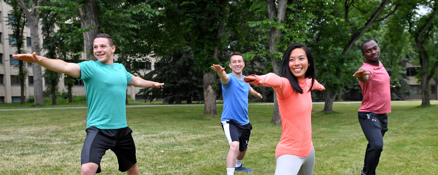 students doing yoga in the park