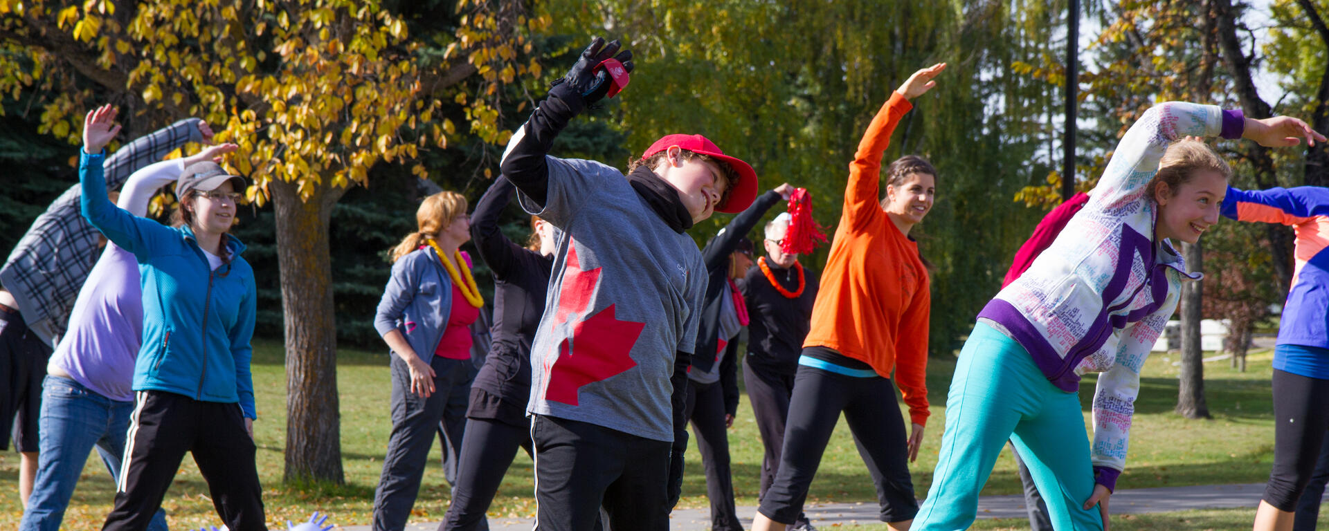A group of people stretching 