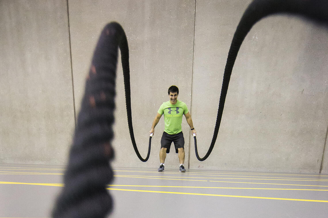 battle rope workout in the fitness centre track area