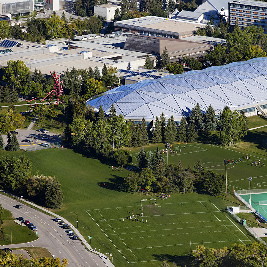 Aerial view of the Olympic Oval and UCalgary campus