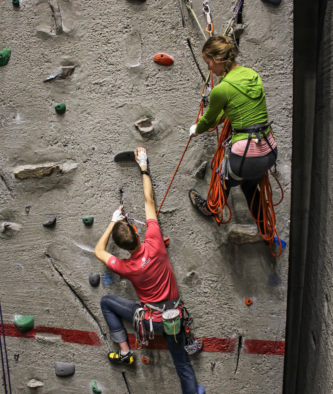 Two people on the climbing wall