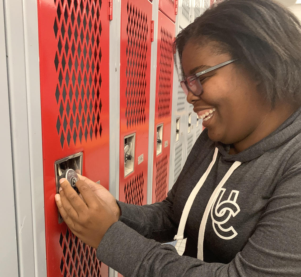 Opening a locker in the UCalgary change room
