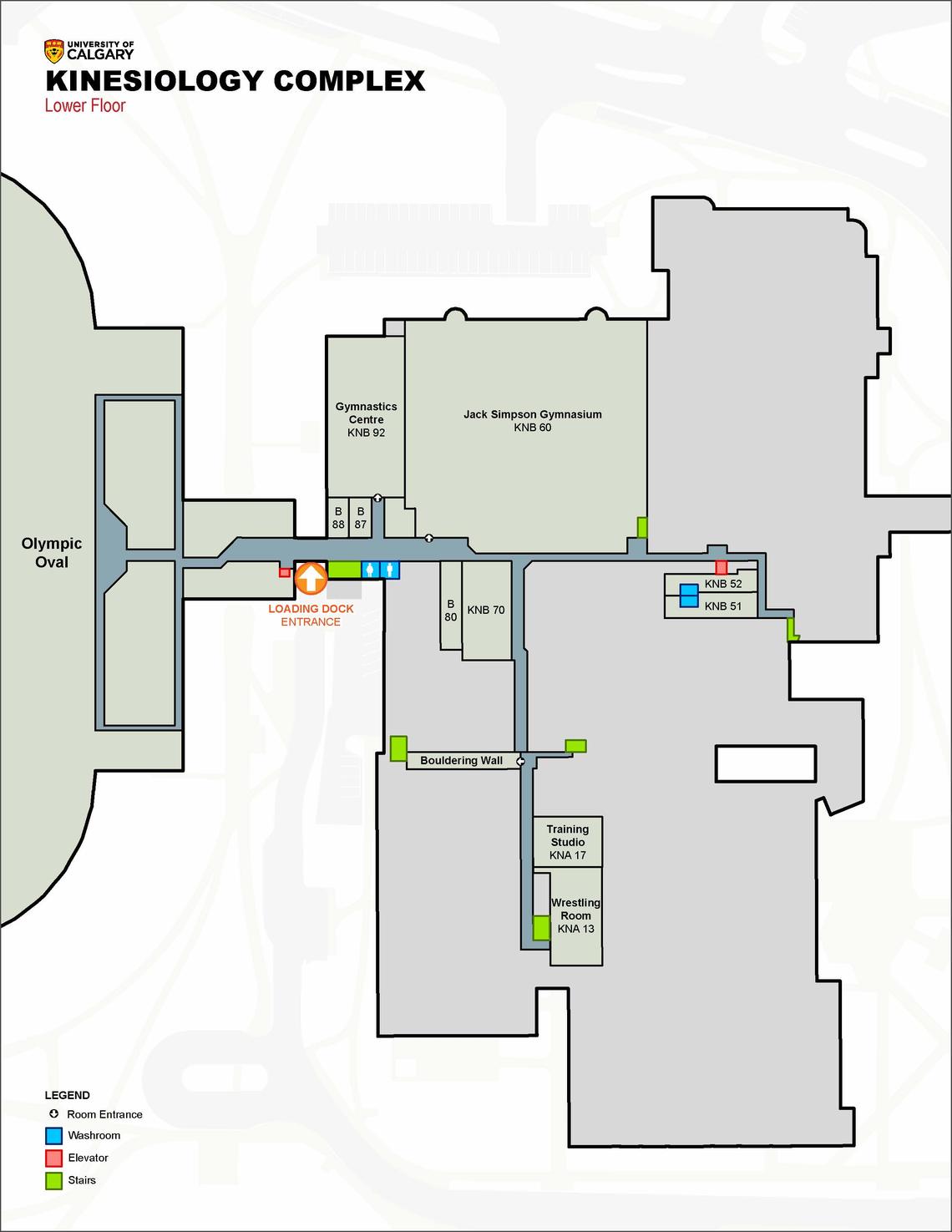 Map of UCalgary Kinesiology lower floor