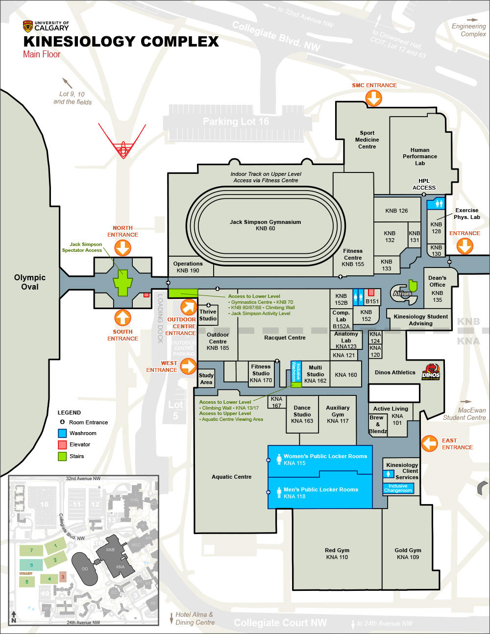 Map of UCalgary Kinesiology main floor