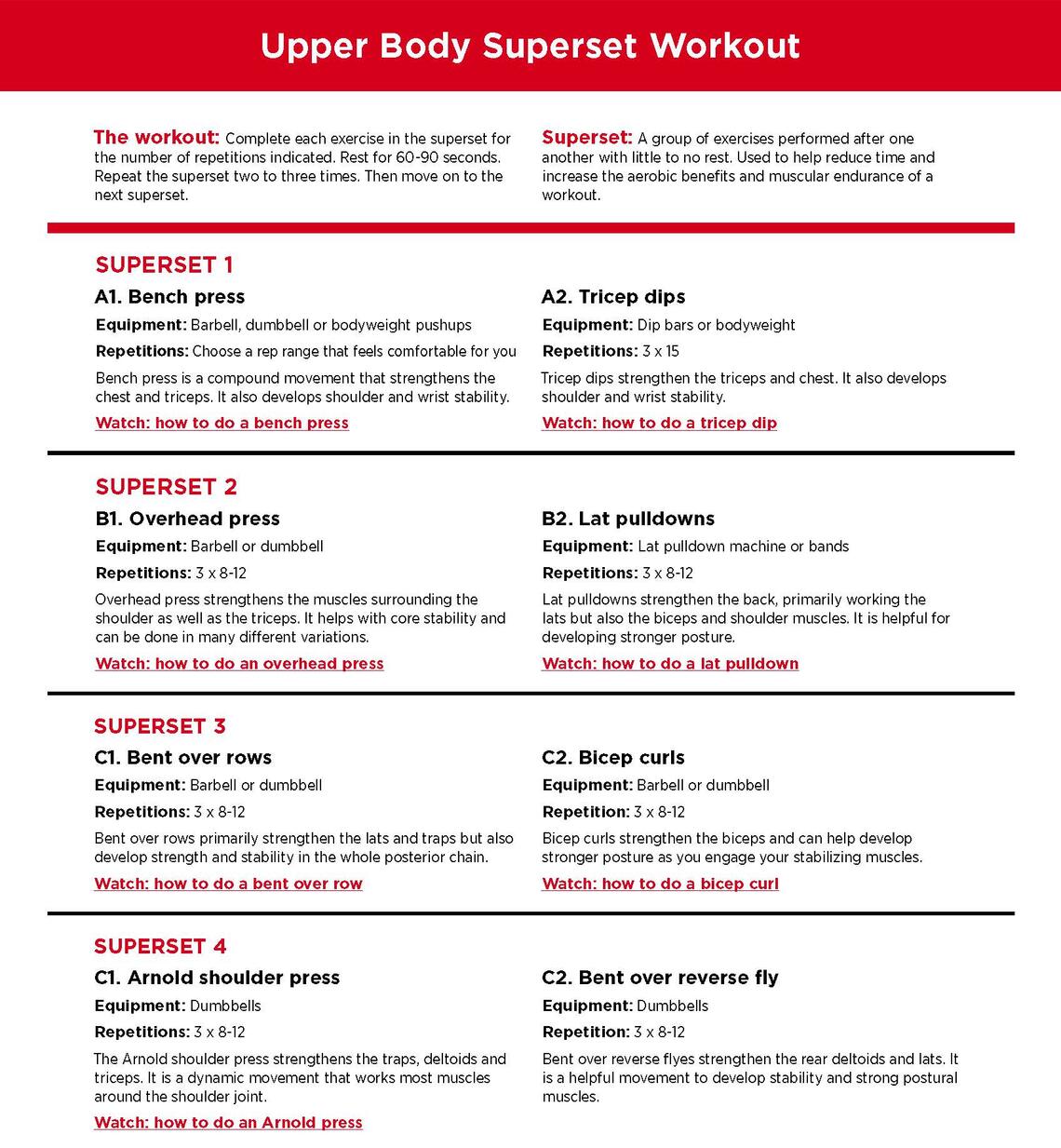 Instructions for Upper Body workout