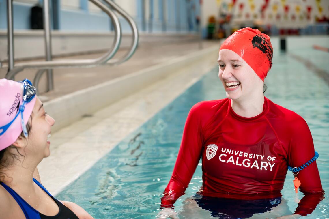 A lifeguard in the pool