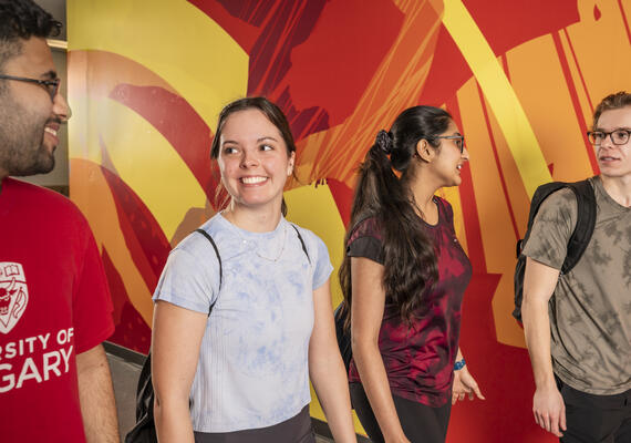 A group students walking together