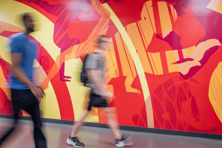 Walking past a mural